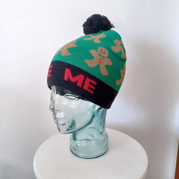 FREE w/$30 Purchase; Green and Black "Bite Me" Gingerbread Man Beanie Toque Hat - Picture 3 of 6